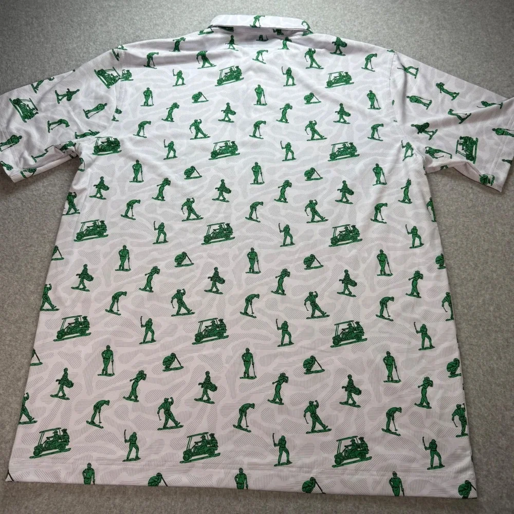 Waggle Golf Polo Shirt Mens XL White Green Golfer Cart Print SS Stretch - Picture 3 of 6